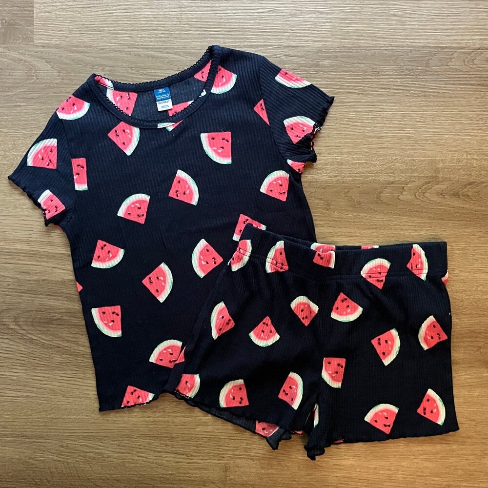 EUC 10/12 Old Navy Watermelon Printed Rib-Knit Pajama Short-Sleeve Top & Shorts